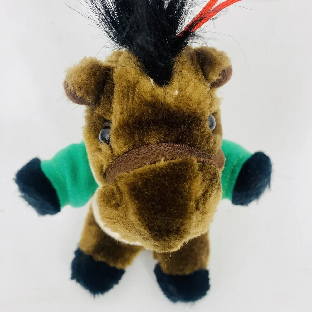 2- '90 Kentucky Derby Stuffed Horse Ornament Churchill Downs Souvenirs Red Green